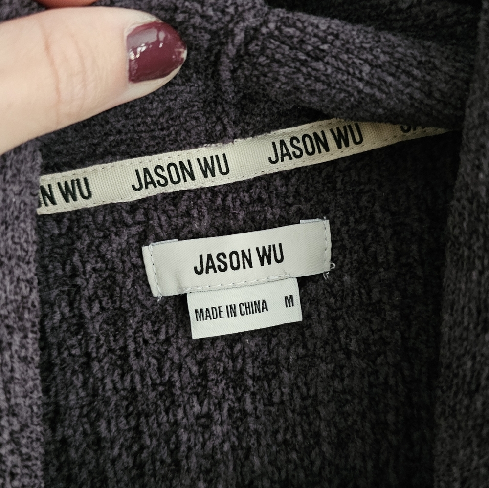 Jason Wu Charcoal Gray Chunky Oversized Ribbed Cardigan Belted Robe - Picture 6 of 6